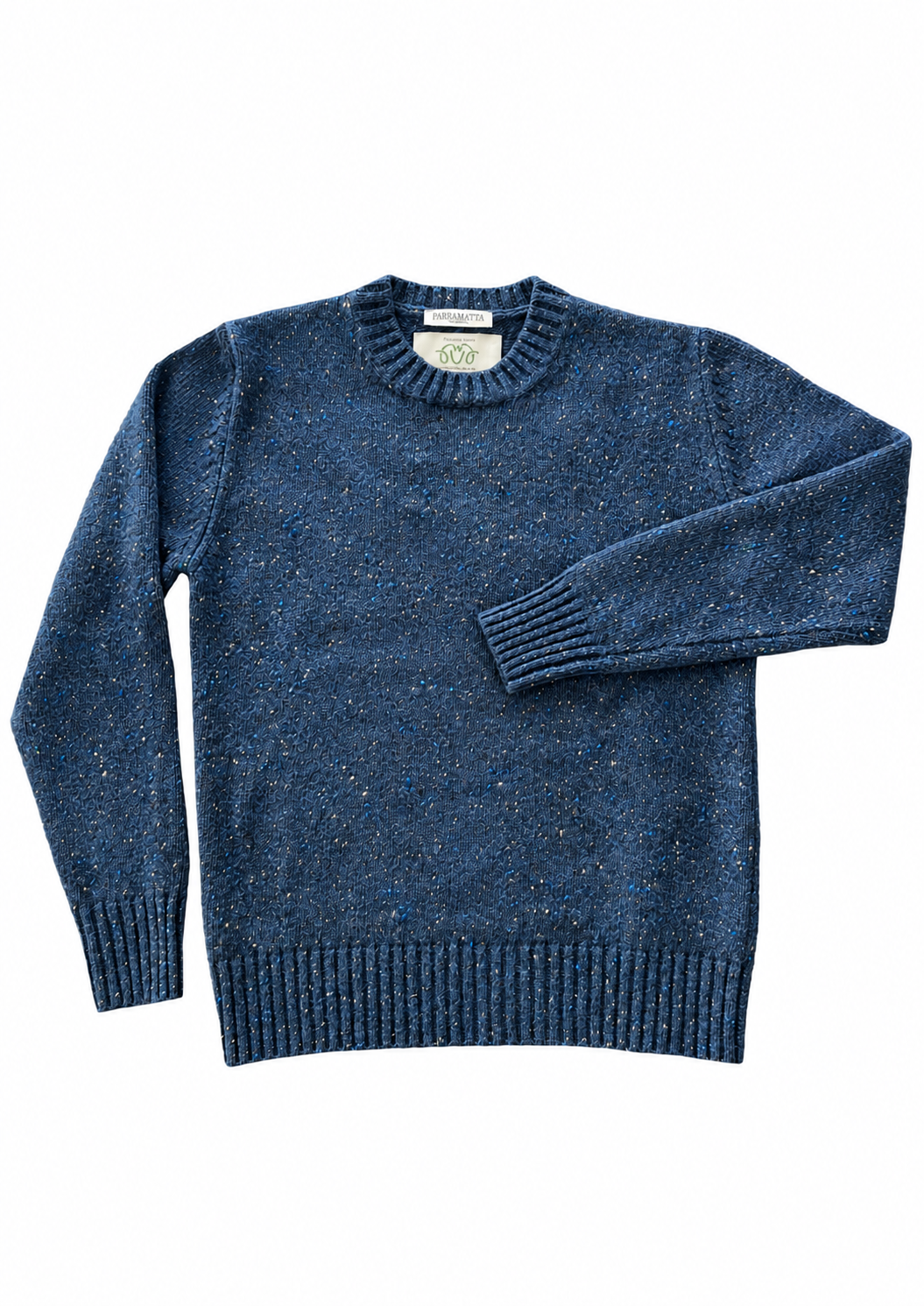 Granatowy Sweter Donegal Tweed z Wełny Merino i Moheru