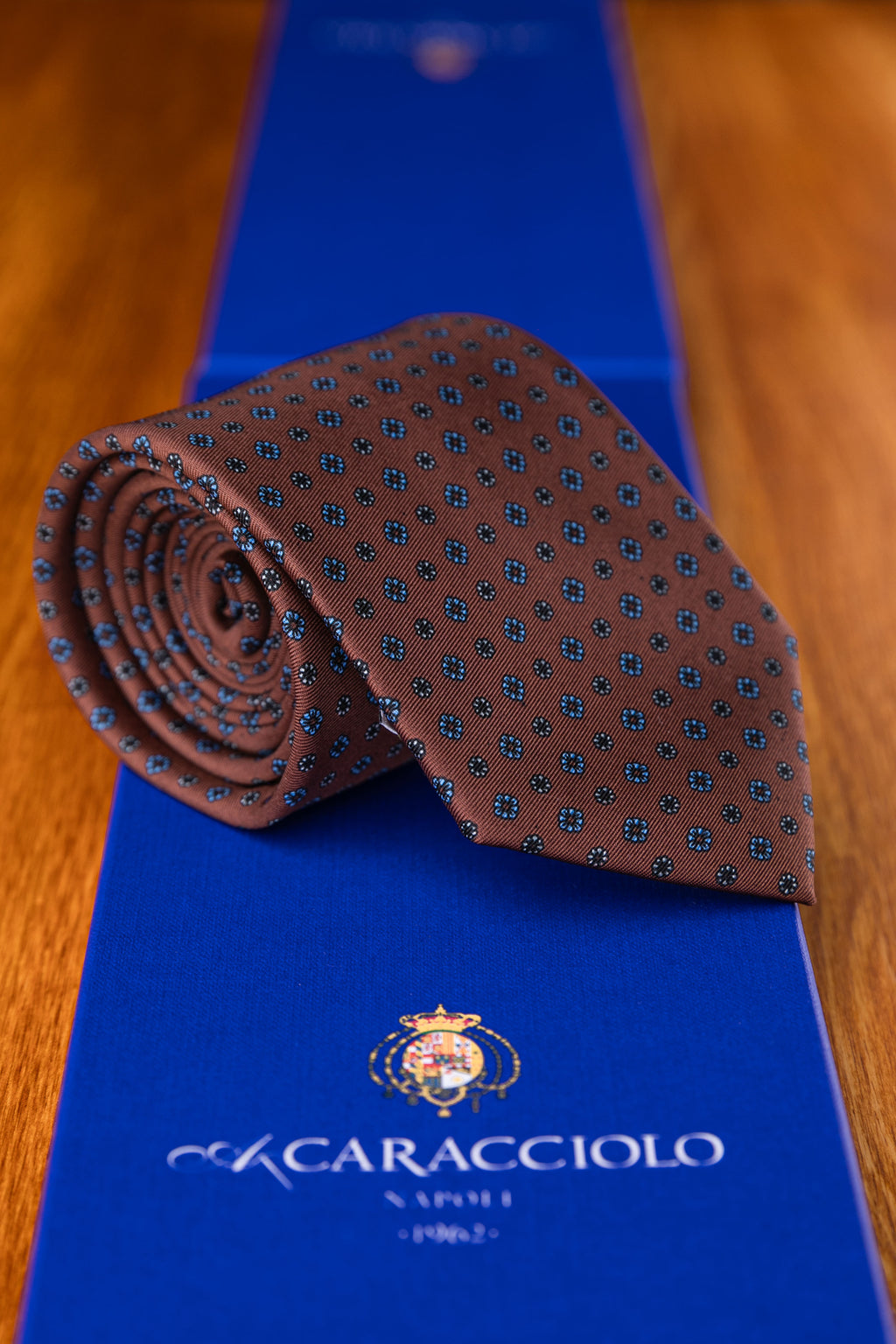 Krawat Caracciolo Brown Blue Flowers