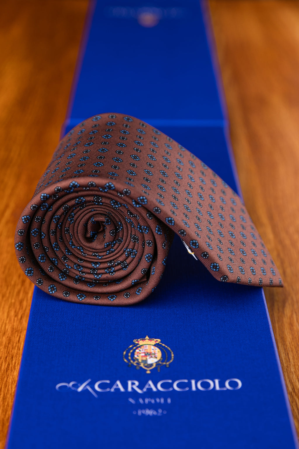 Krawat Caracciolo Brown Blue Flowers