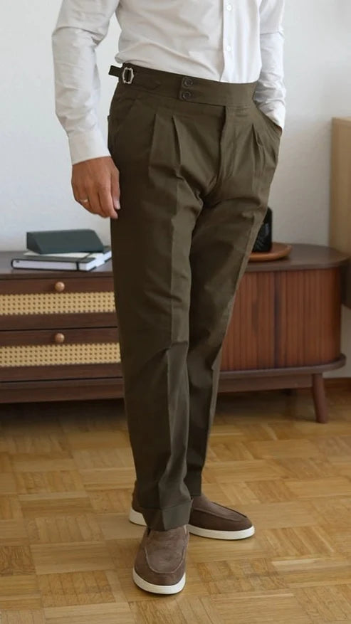Spodnie Khaki z Wysokim Stanem z Bawełny