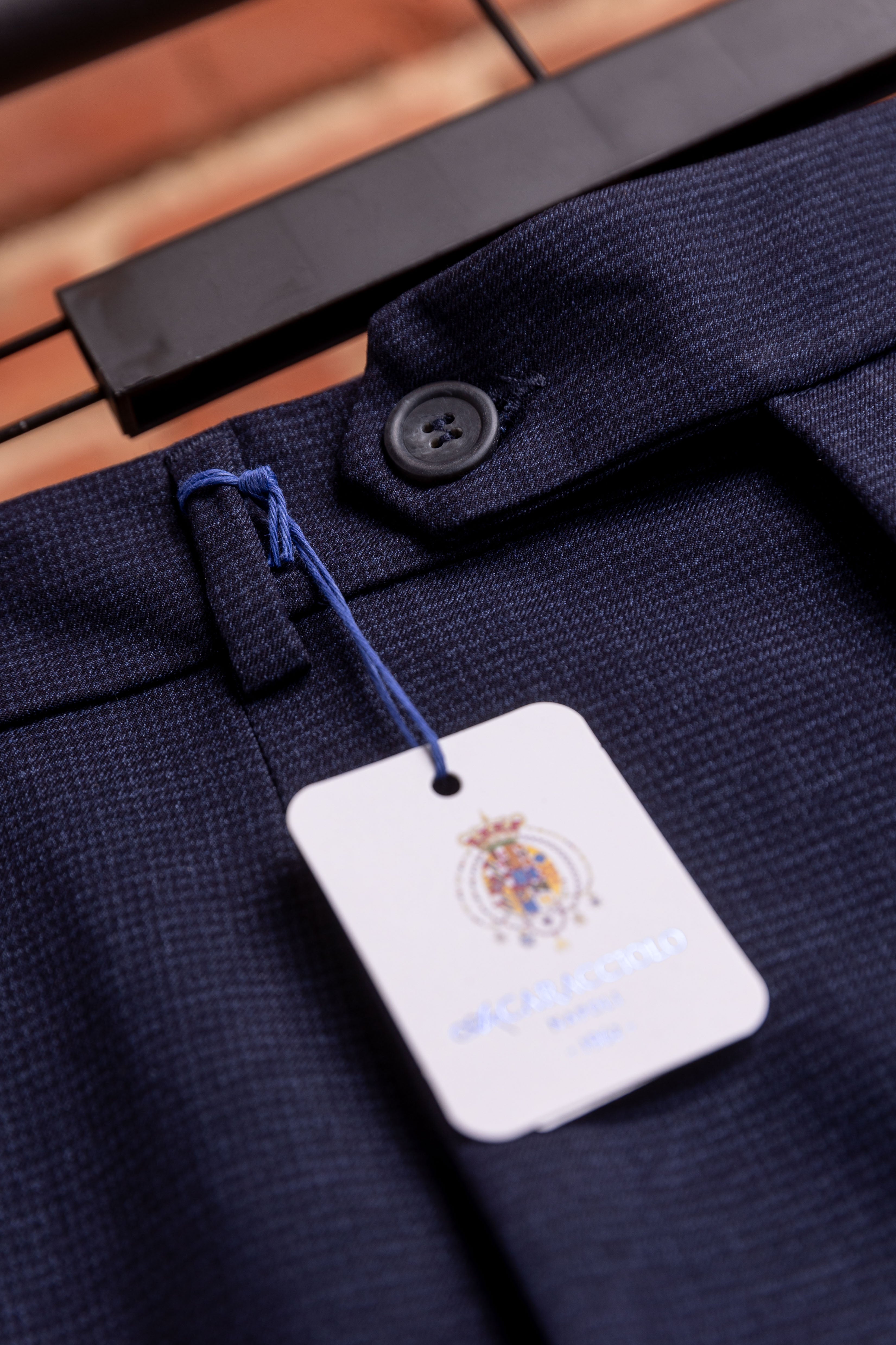 Spodnie Caracciolo Navy Pleated Matowa Flanela