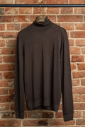Sweter z Golfem Brązowy - Wełna Merino + Jedwab