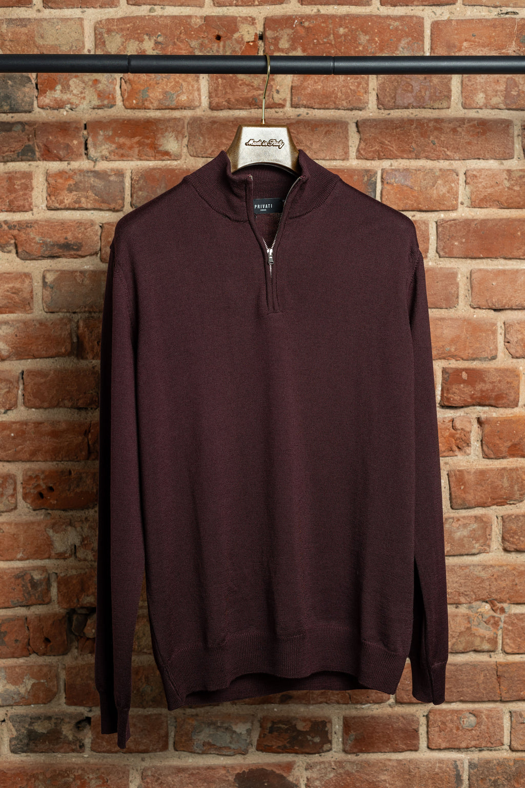 Sweter Half-Zip Bordowy z Wełny Merino