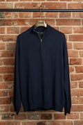 Sweter Half-Zip Granatowy z Wełny Merino