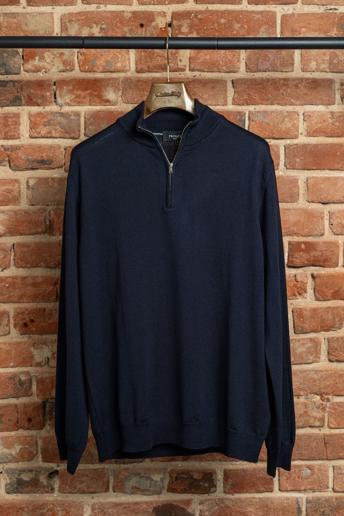 Sweter Half-Zip Granatowy z Wełny Merino