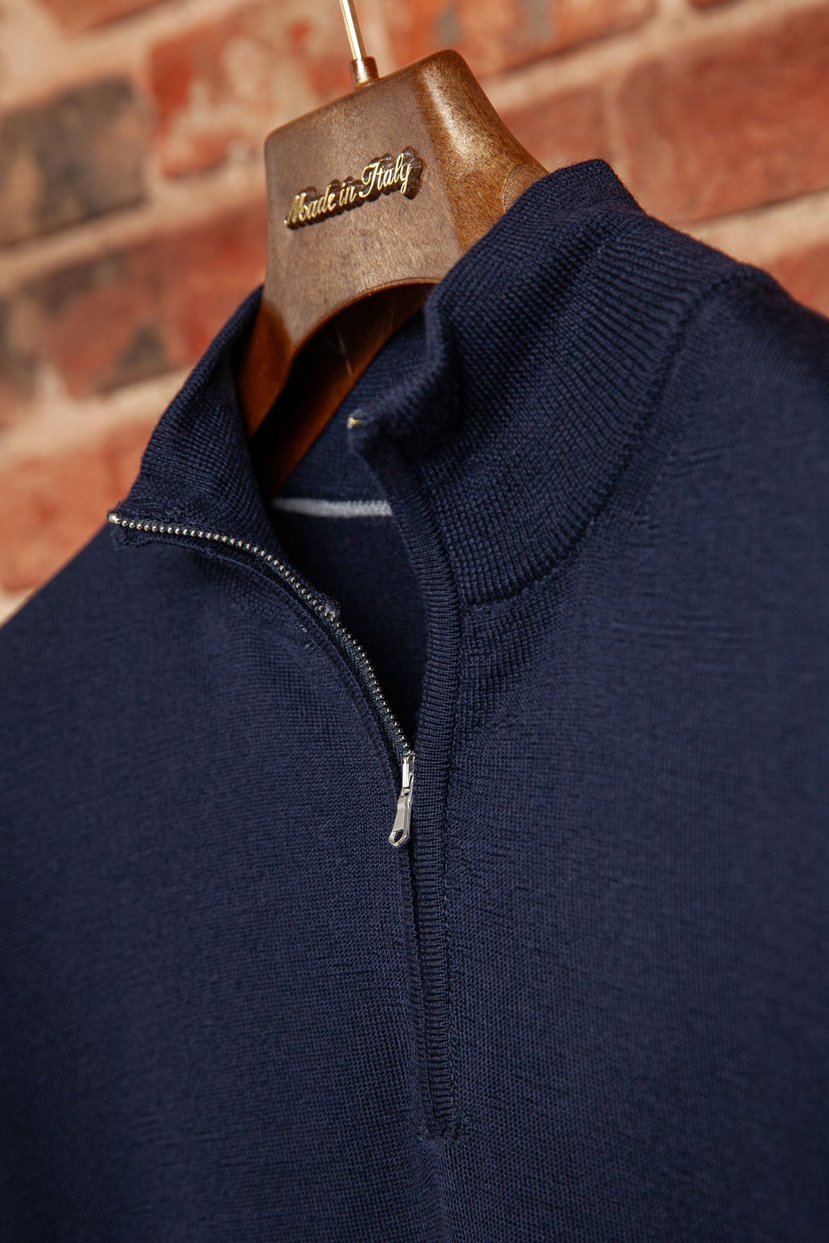 Sweter Half-Zip Granatowy z Wełny Merino