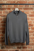 Sweter Half-Zip Ołowiany z Wełny Merino
