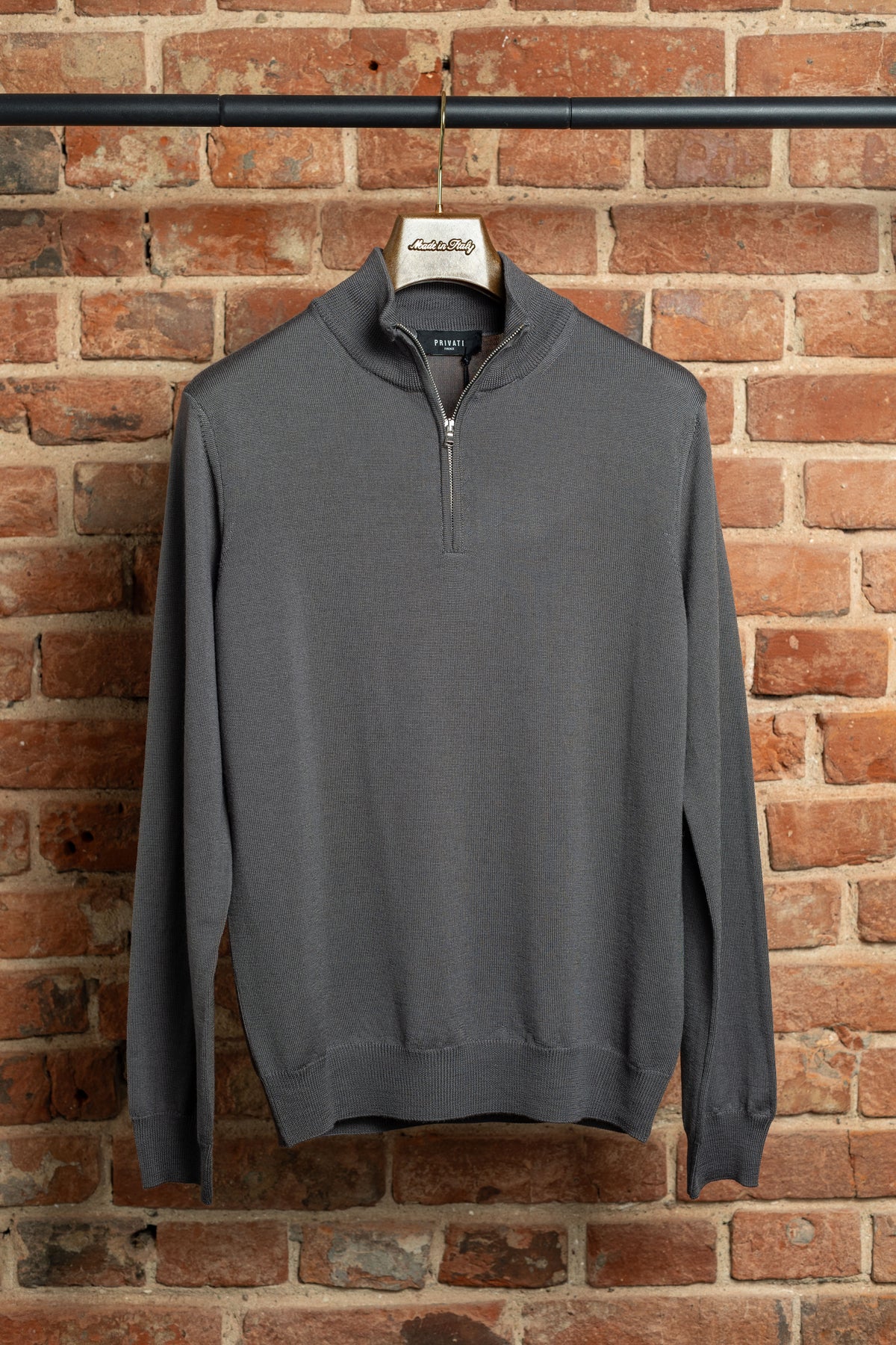 Sweter Half-Zip Ołowiany z Wełny Merino