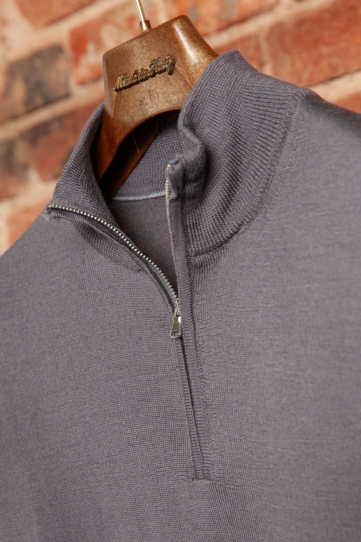 Sweter Half-Zip Ołowiany z Wełny Merino