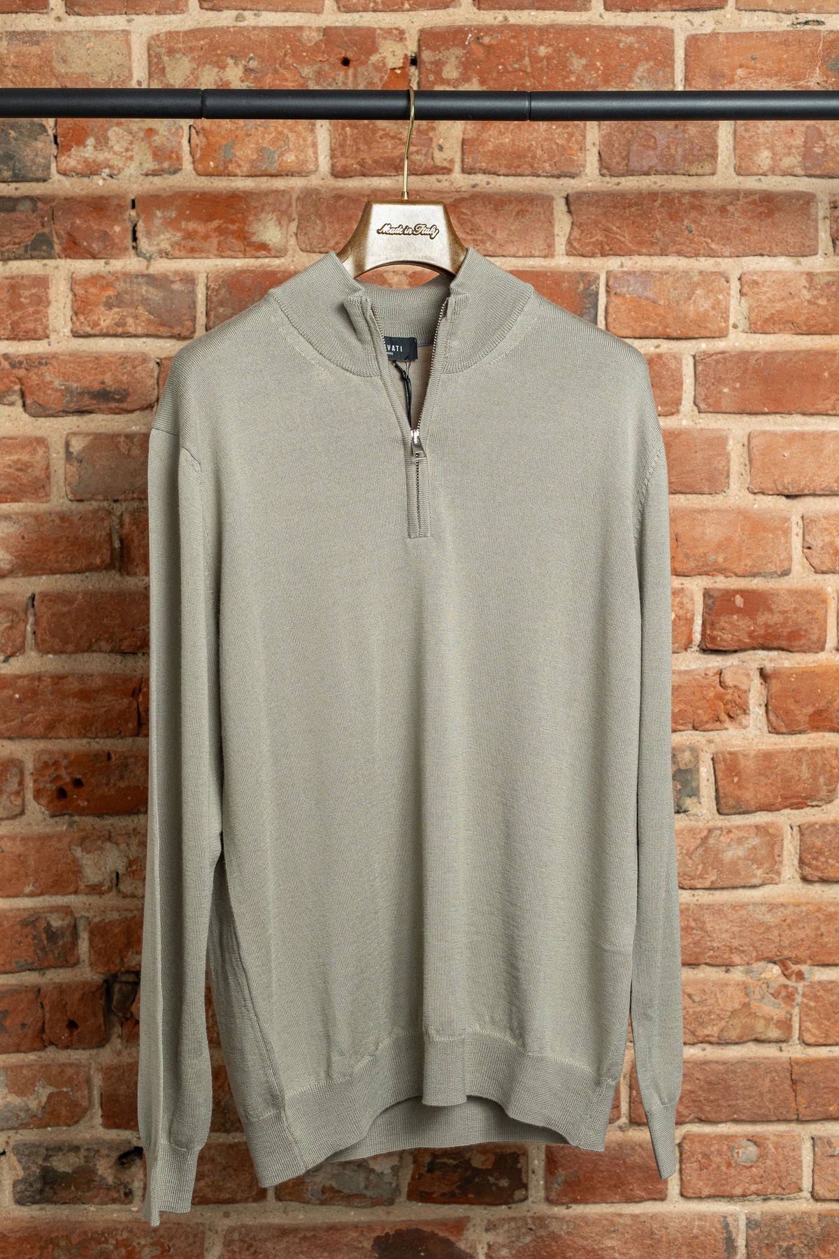 Sweter Half-Zip Szałwiowy z Wełny Merino